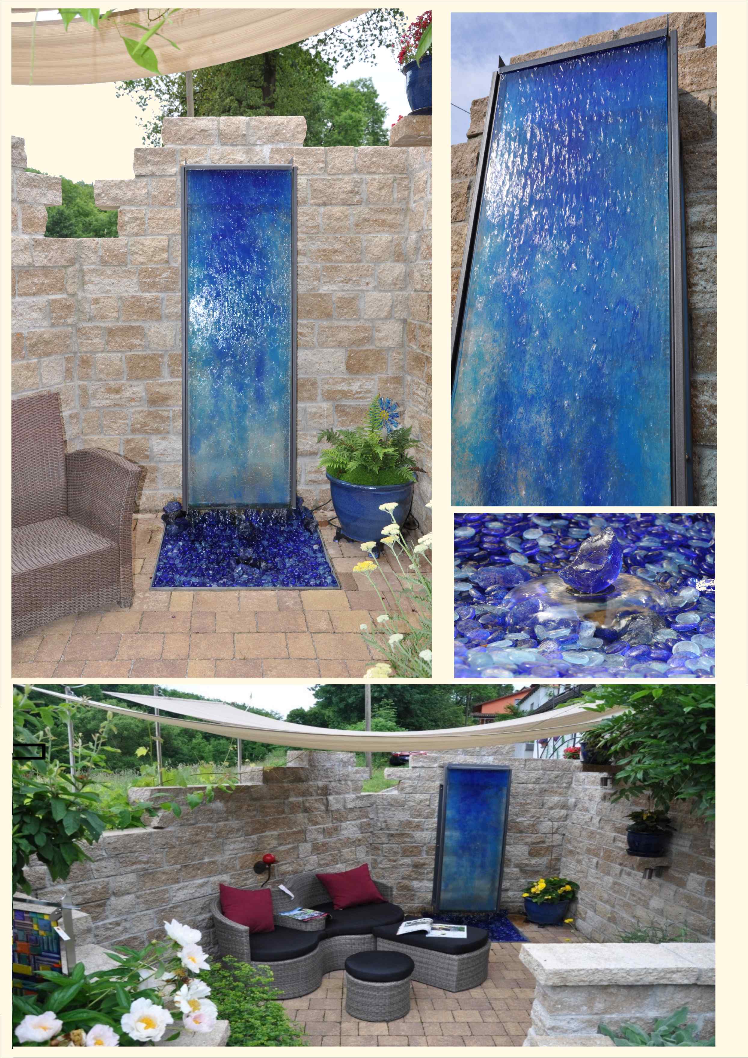 Glas Im Garten Brunnen Wasserlauf Und Sichtschutz Aus Der Glas